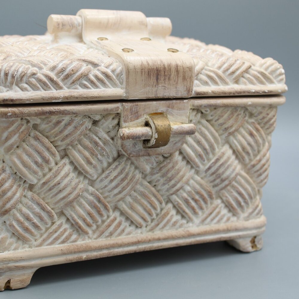 Rare JARU Pottery Ceramic Box & Lid JNO458 Rustic Nailhead Quilt Weave Fretwork